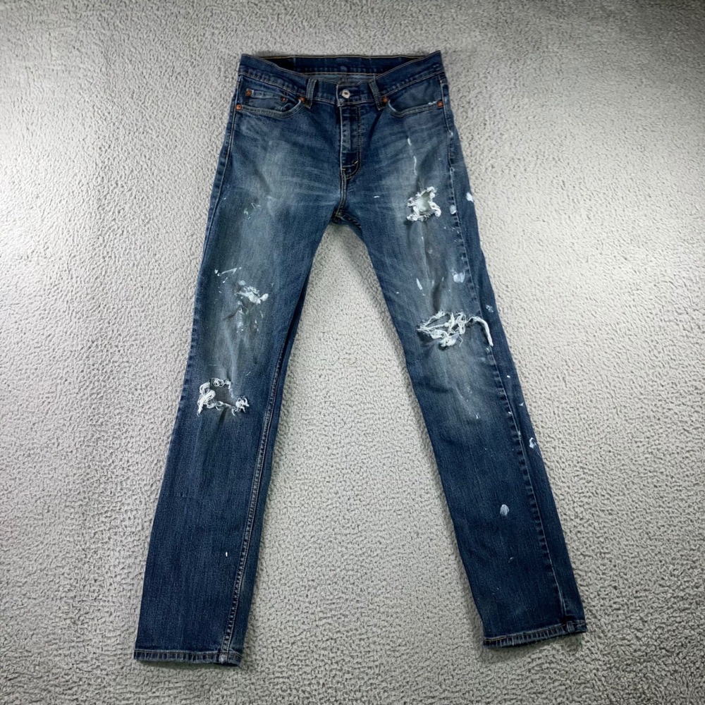 Levis 511 Slim Fit Jeans Mens 32x34 Blue Distressed Paint Splatter Fit 32x31